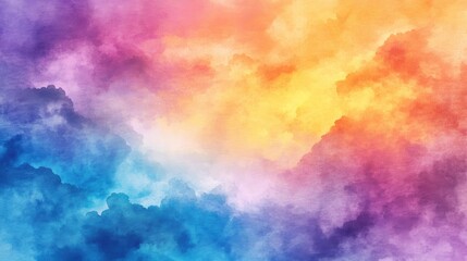 Abstract Watercolor Sky with Vibrant Colors and Clouds