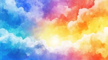 Abstract Watercolor Painting of a Colorful Sky with White Clouds