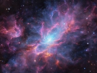 Naklejka premium Bright Nebula Surrounded by Colorful Cosmic Clouds in Deep Space 