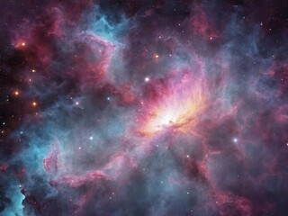 Fototapeta premium Bright Nebula Surrounded by Colorful Cosmic Clouds in Deep Space 