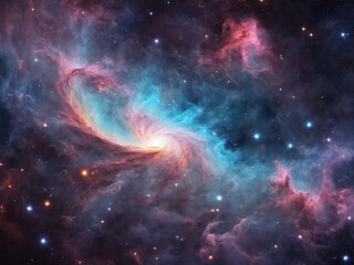 Obraz premium Bright Nebula Surrounded by Colorful Cosmic Clouds in Deep Space 