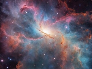Naklejka premium Bright Nebula Surrounded by Colorful Cosmic Clouds in Deep Space 