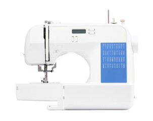 One modern sewing machine isolated on white