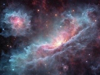 Fototapeta premium Bright Nebula Surrounded by Colorful Cosmic Clouds in Deep Space 