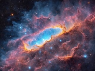 Fototapeta premium Bright Nebula Surrounded by Colorful Cosmic Clouds in Deep Space 