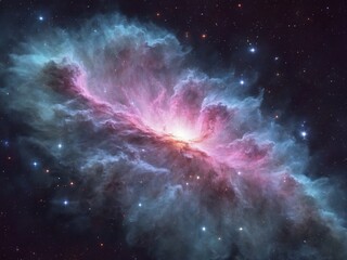 Obraz premium Bright Nebula Surrounded by Colorful Cosmic Clouds in Deep Space 