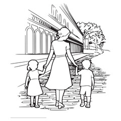 a coloring book artistic image of a european woman