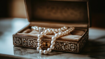 Elegant Pearl Necklace in Vintage Jewelry Box