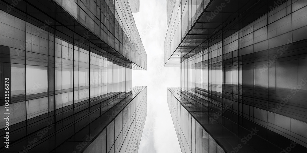 Poster modern buildings converging into the sky creating abstract shapes