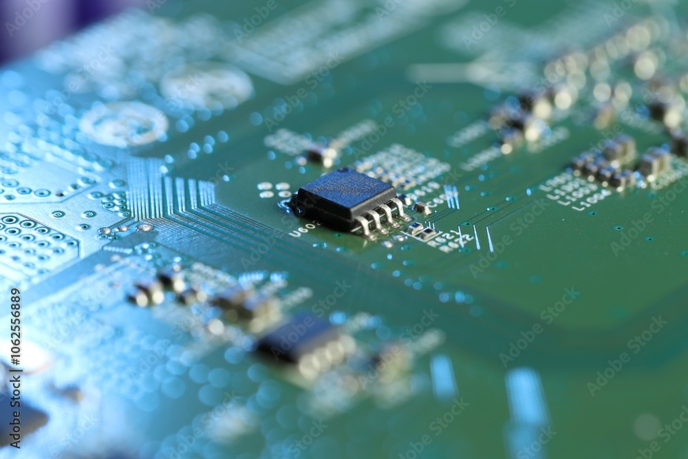 Poster computer circuit board, macro view. electronic engineering