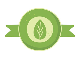 organic food label with leaf and ribbon