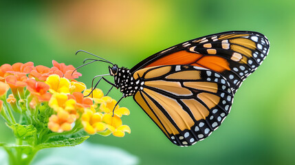 Fototapeta premium Macro photograph of a butterfly perched on a colorful flower.