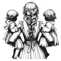 a coloring book artistic image of a european woman