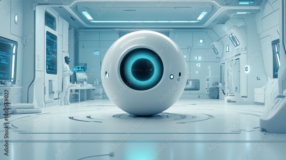 Poster futuristic lab with advanced technology and ai sphere