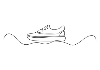 Shoes continuous one line drawing. Sports shoes in a line style. Sneakers isolated on white background. Good for man or woman. Fashionable and casual. Vector minimalistic vector illustration