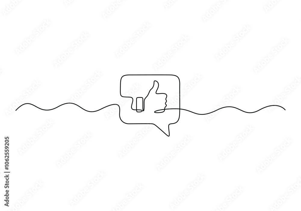 Poster continuous line drawing of like icon. thumb up in one line drawing. vector illustration