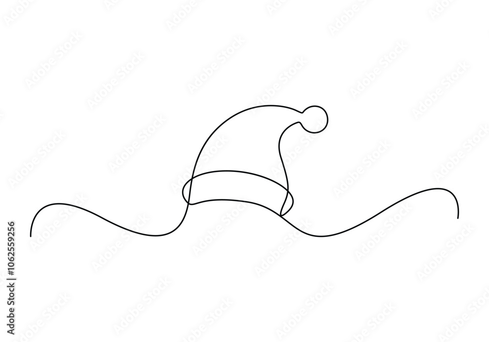 Poster santa claus hat continuous one line drawing single line art element minimalist sketch line vector il
