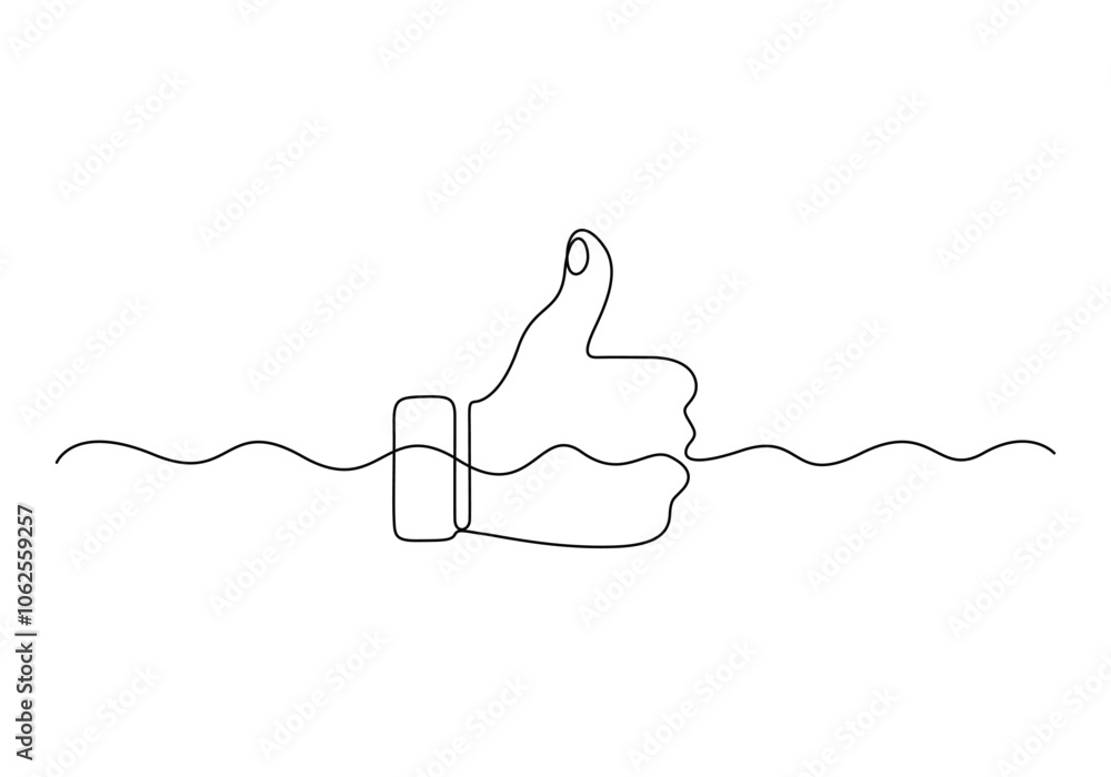 Poster continuous line drawing of like icon. thumb up in one line drawing. vector illustration