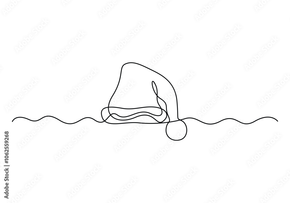 Poster santa claus hat continuous one line drawing single line art element minimalist sketch line vector il