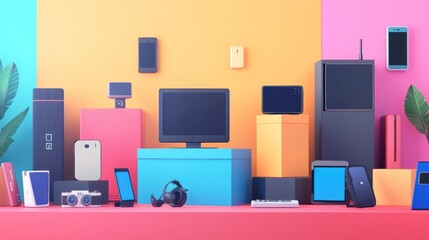 Fototapeta premium Colorful Tech Devices Arrangement