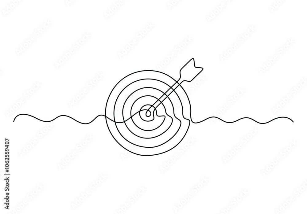 Poster continuous one line drawing of a editable target line in the center with an arrow. concept for the b