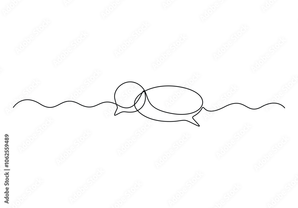 Poster continuous one line of chat bubble icons. one line drawing of conversation dialogue bubbles. chat ic