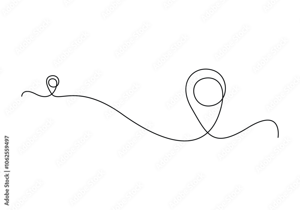 Poster continuous one line drawing of location marker, map pin line art vector illustration