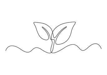 Continuous one line drawing of leaf. Leaf icon. Vector illustration