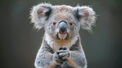 Fototapeta premium Image of a koala with its hands together as if it's praying.
