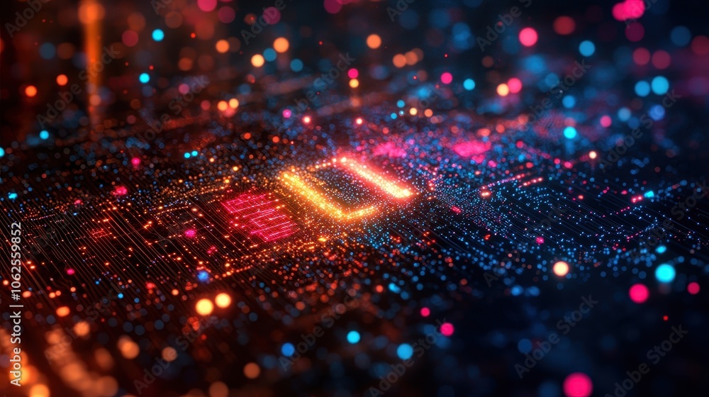 Poster ai word in electronic stream of data and colorful light spread copyspace banner background
