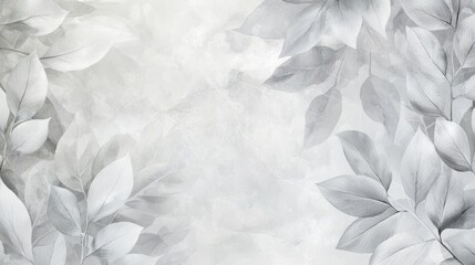 Delicate Grey Leaves on a White Textured Background