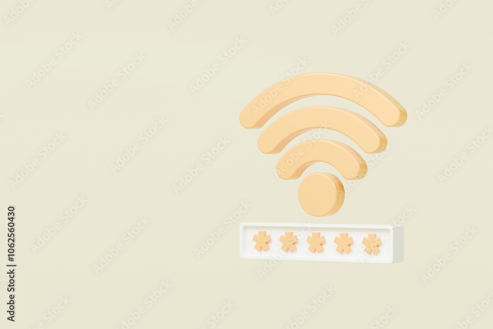 Poster 3d wifi password protection icon. minimal wireless network password protection with padlock and pass