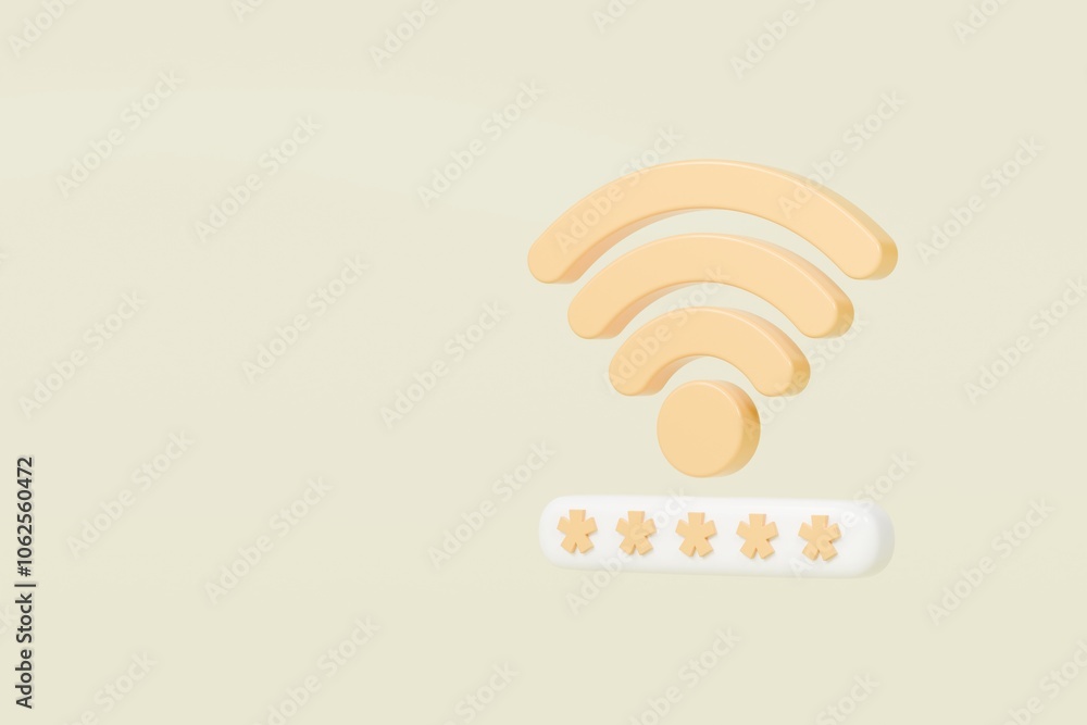 Poster 3d wifi password protection icon. minimal wireless network password protection with padlock and pass