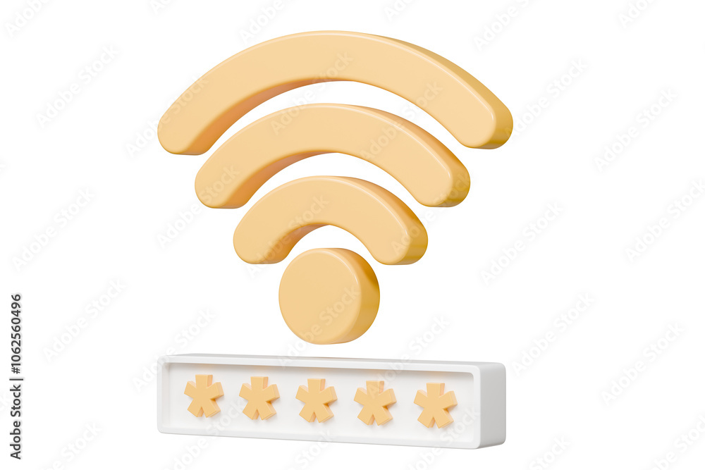 Poster 3d wifi password protection icon. minimal wireless network password protection with padlock and pass