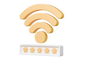 3d Wifi password protection icon. Minimal wireless network password protection with padlock and passcode icon. Security protection privacy password secure personal concept. Network safety. 3d render.