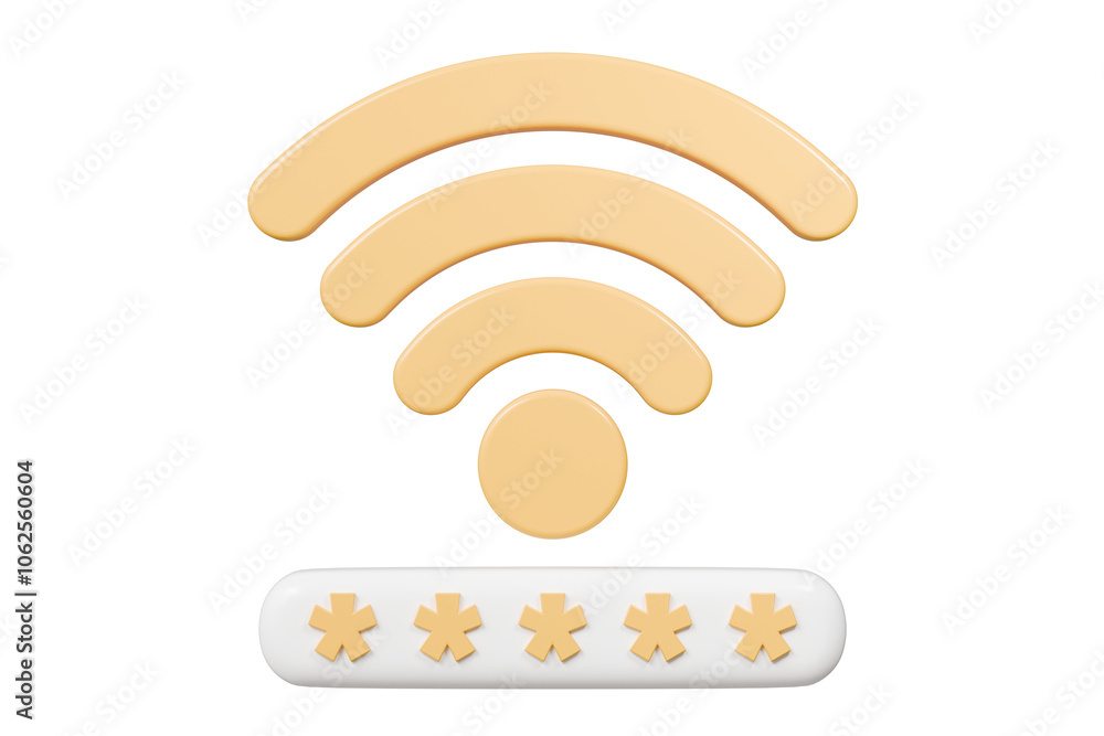 Poster 3d wifi password protection icon. minimal wireless network password protection with padlock and pass