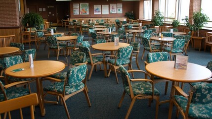 Cozy Indoor Caf&eacute; with Green Chairs and Tables