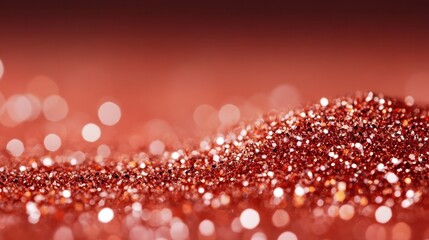 A close-up of shimmering red glitter on a smooth surface, beautifully capturing light. soft blur enhances the festive vibe, ideal for holiday designs and elegant projects.