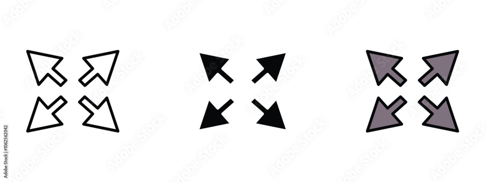 Poster set of expand icon with arrows pointing in different directions.