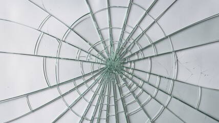 Shattered Glass Pane with Concentric Cracks on Neutral Background