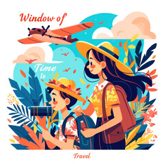 Summer Travel Illustration: A Couple Exploring a Tropical Paradise