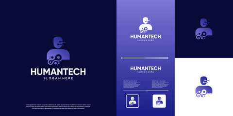 Naklejka premium human logo technology , connection , abstract modern , design graphic template.