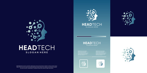 human head technology connection network, science education, vector graphic template.