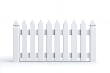 White picket fence isolated on white background.