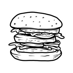 big hamburger isolated drawing coloring line art style sketch classic vintage design illustration
