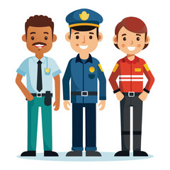 vector a police officer a doctor and a firefighter stan