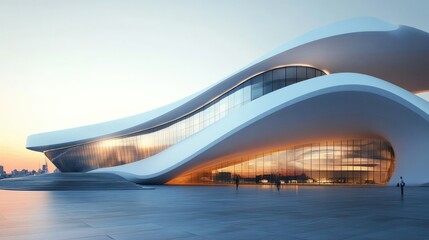 Obraz premium Beautifully curved facade of futuristic building, blank sky