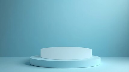 Two-Tiered White and Blue Cylindrical Pedestal on a Light Blue Background