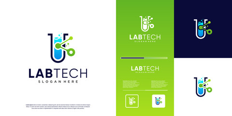 lab logo analysis, technology digital symbols, chemicals, graphic template illustration.