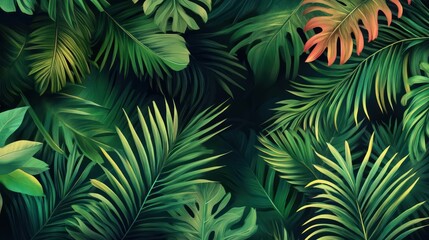 Vibrant green foliage of tropical rainforest plants